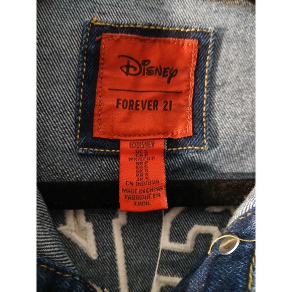 Disney Forever 21 Mickey Mouse Denim Jacket Blue Oversized Patchwork Womens S - Picture 6 of 10